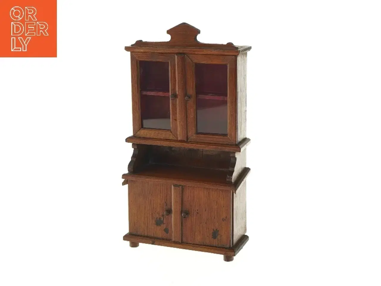 Billede 1 - Miniature træskab med glaslåger (str. 25x6x15 cm)