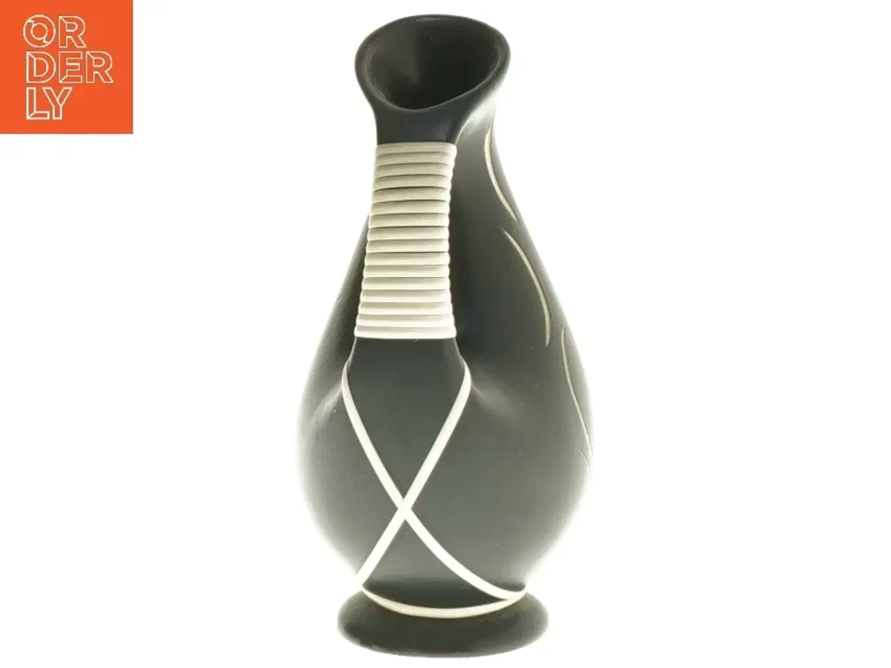 Billede 3 - Retro Sort vase med hvidt mønster (str. 14,5 cm)