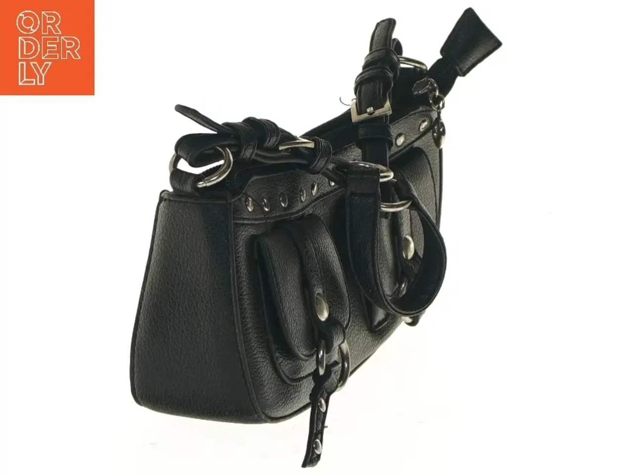 Billede 4 - Sort skuldertaske med nitter (str. 10x6x21 cm)