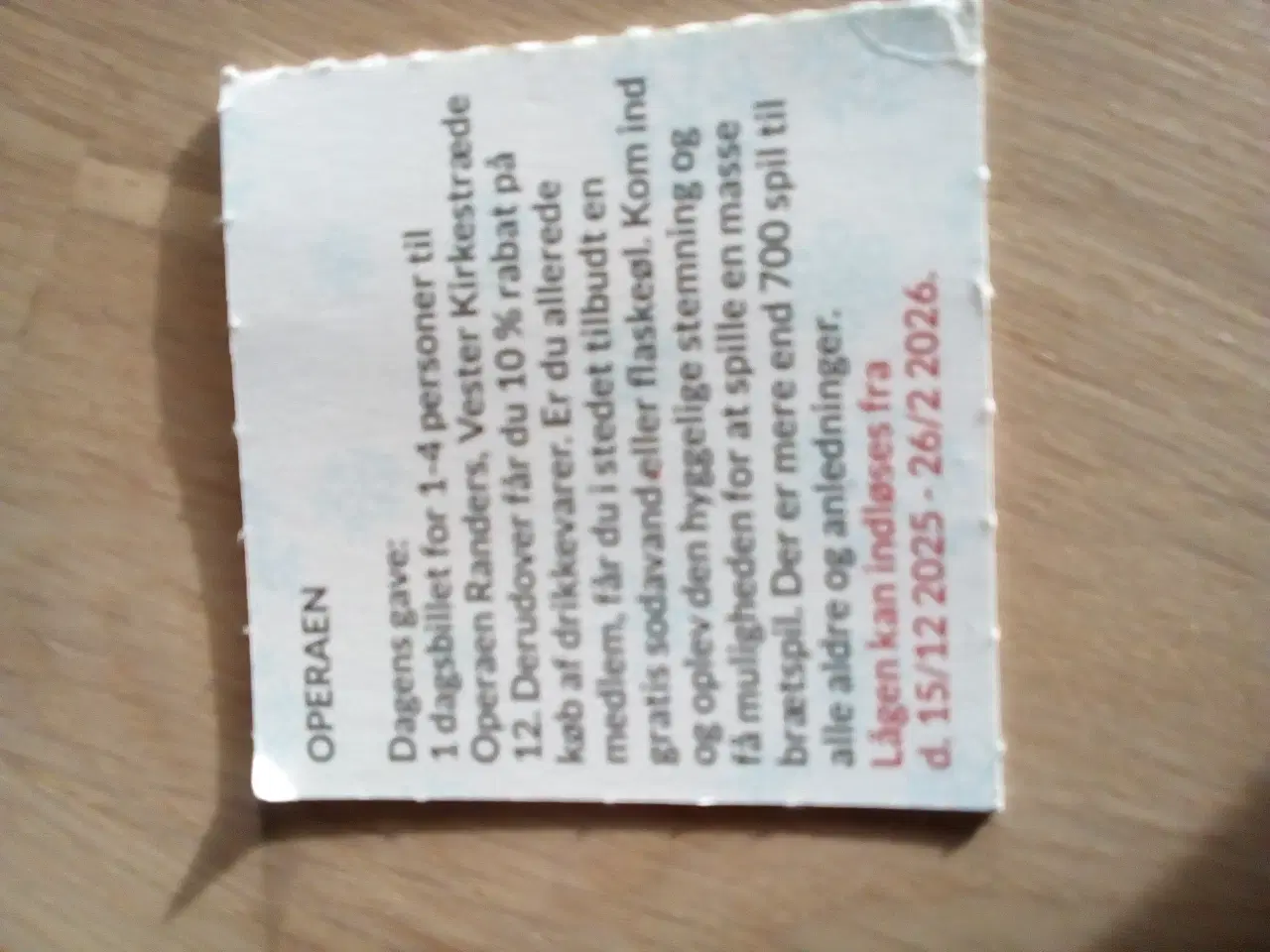 Billede 1 - Operaen i Randers dagsbillet