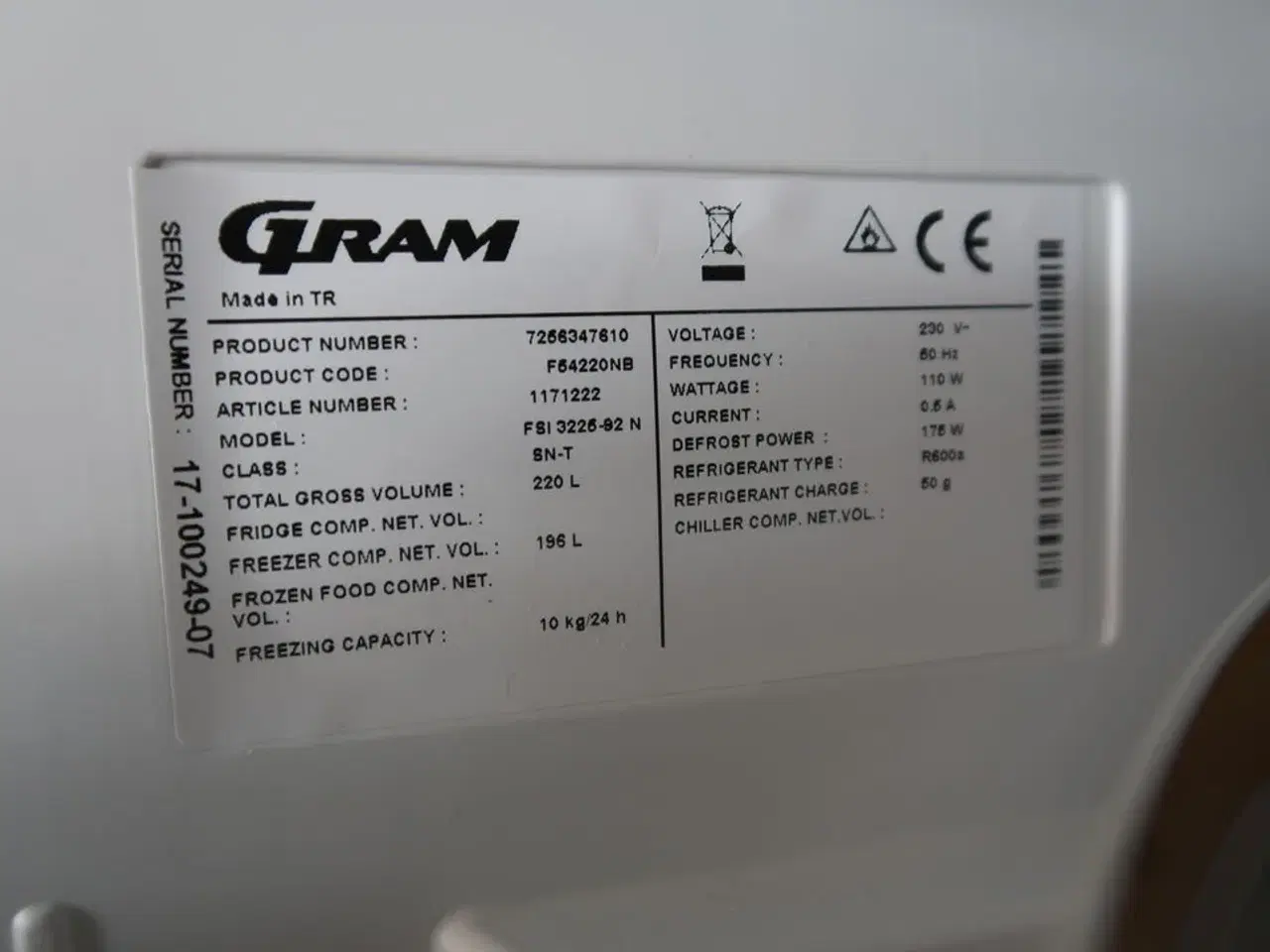 Billede 4 - Skabsfryser til indbygning GRAM