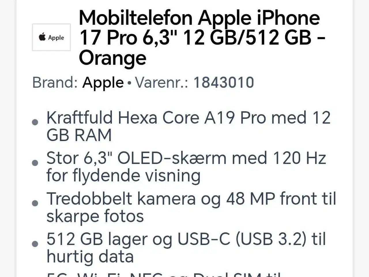 Billede 2 - Iphone 17 pro 