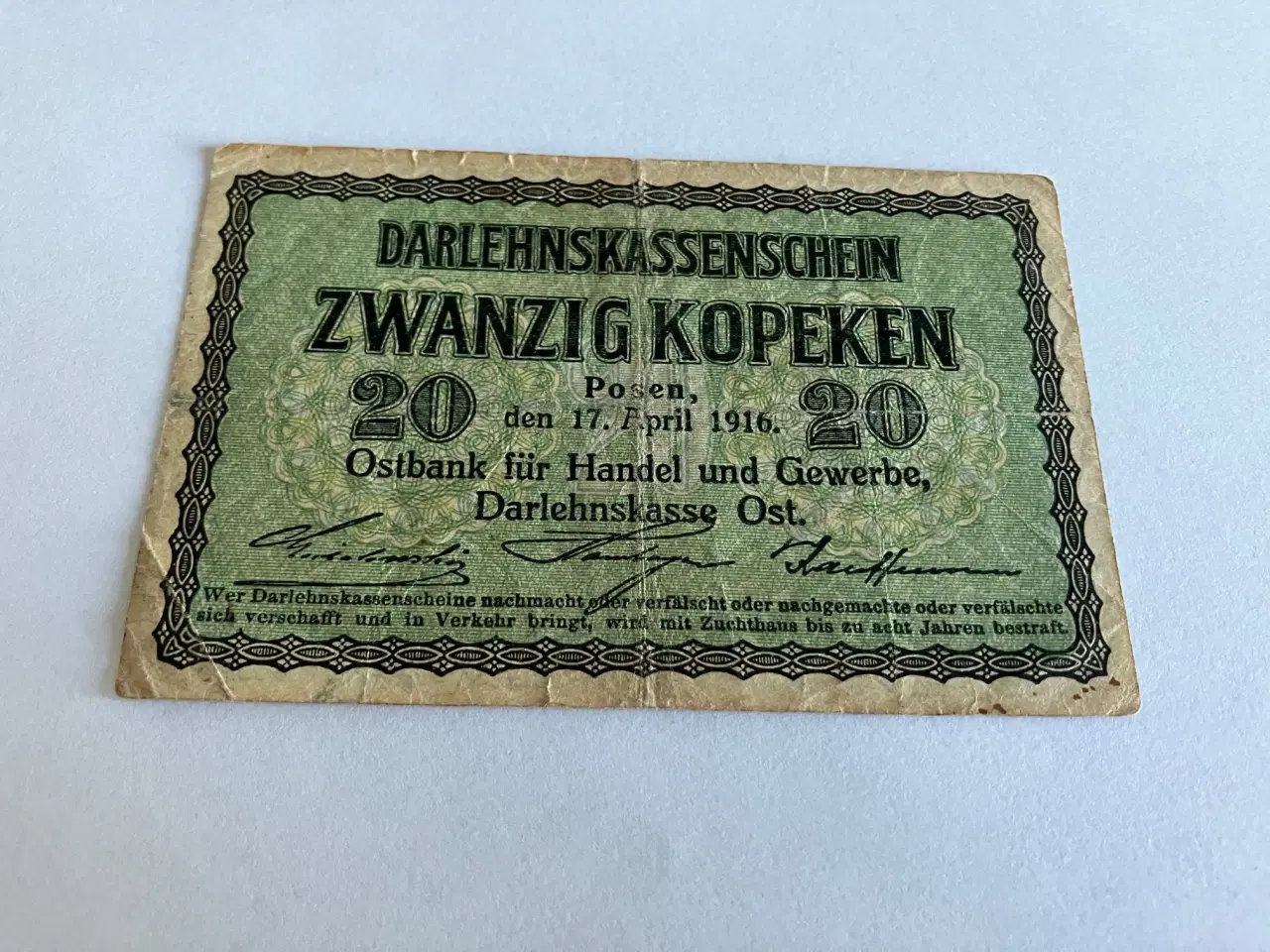 Billede 1 - 20 Kopeken Ostbank für Handel und Gewerbe, Darlehnskasse Ost - 1916