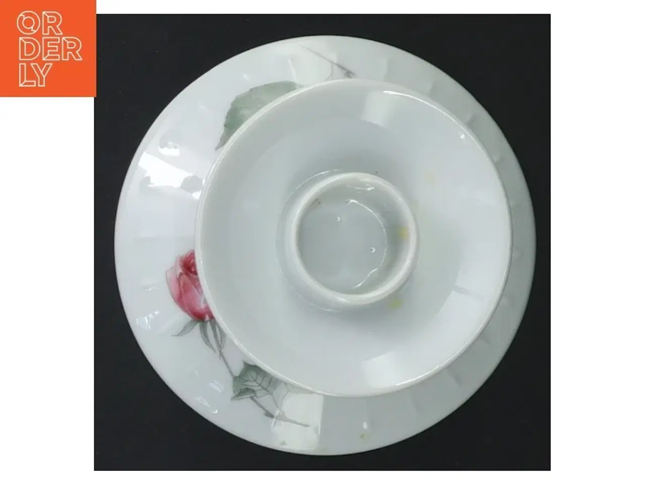 Billede 4 - Lysestage i porcelæn med rosemotiv fra Hutschenreuther (str. Ø 9 cm)