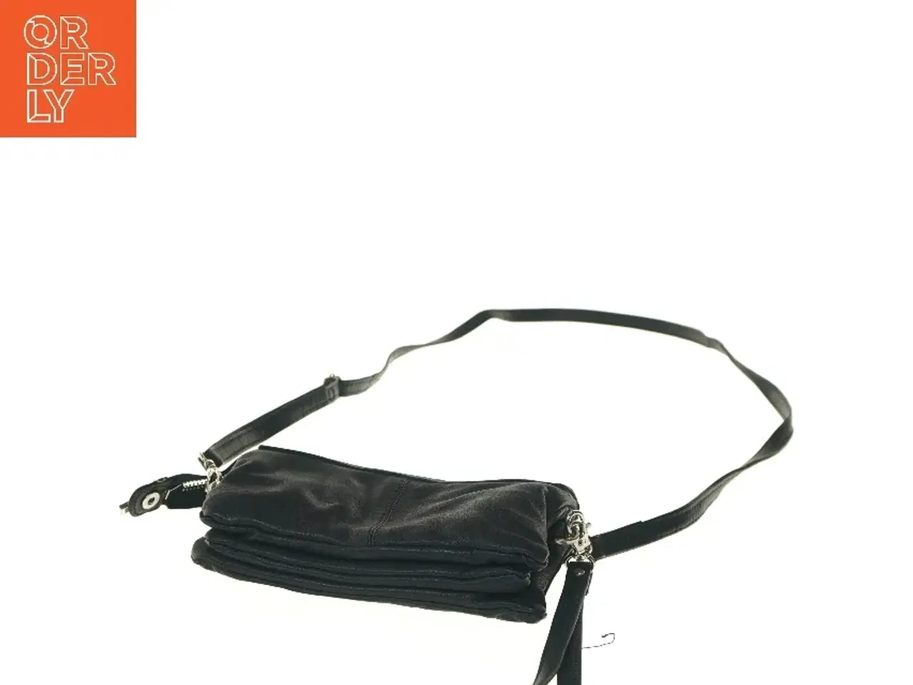 Billede 3 - Sort læder skuldertaske (str. 12x4x19 cm)