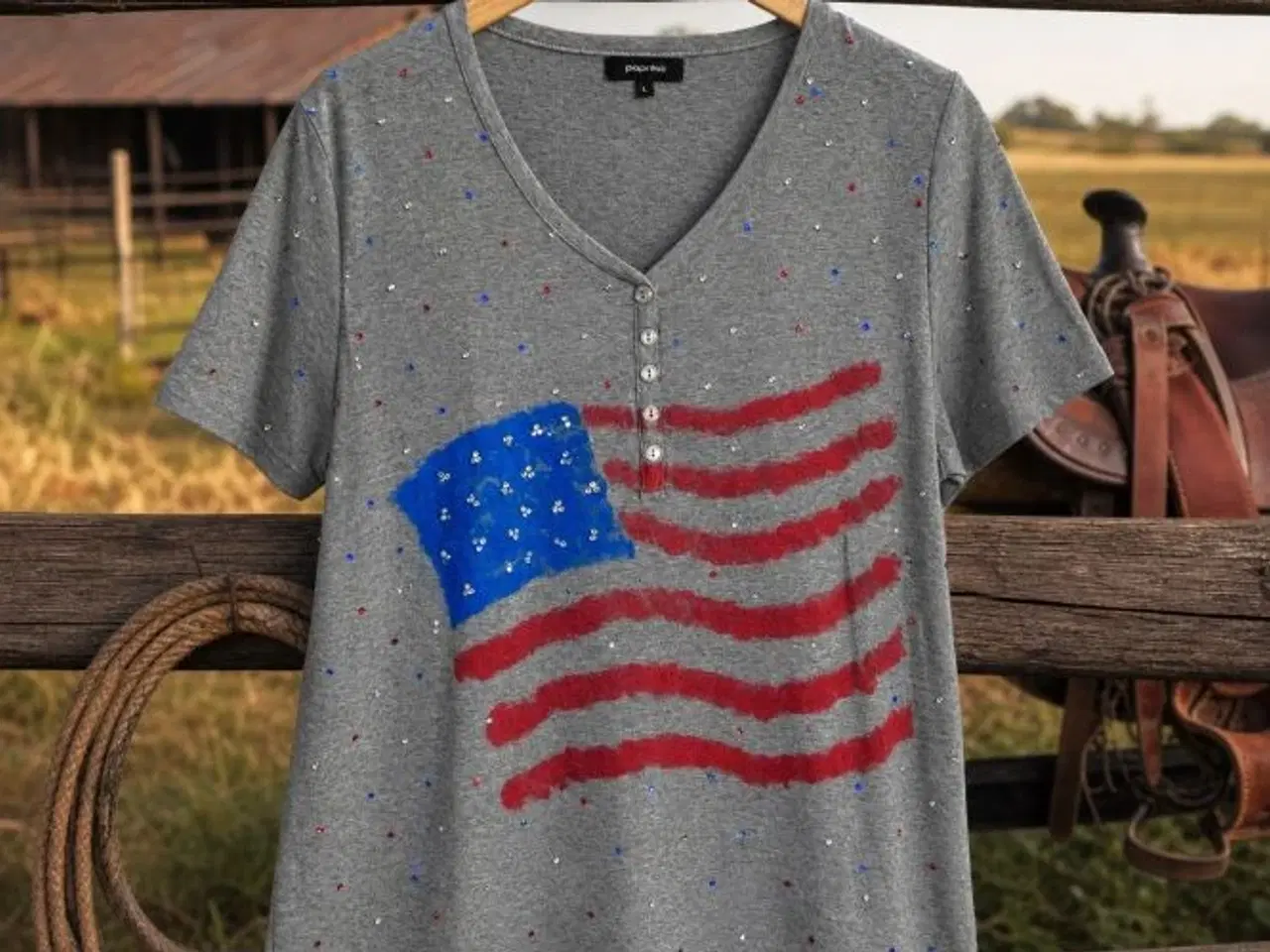 Billede 2 - T-shirt med print og bling-bling