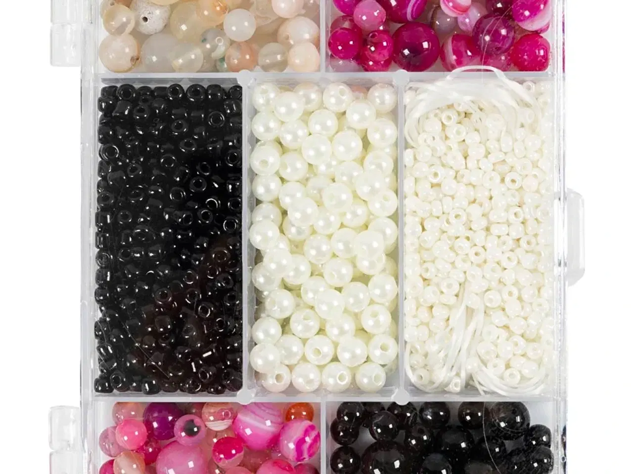 Billede 1 - DIY Mix Smykker, Agater, str. 2,6-10 mm, hulstr. 0,8-1,8 mm, beige, sort, pink, hvid perlemor, 1 pk.