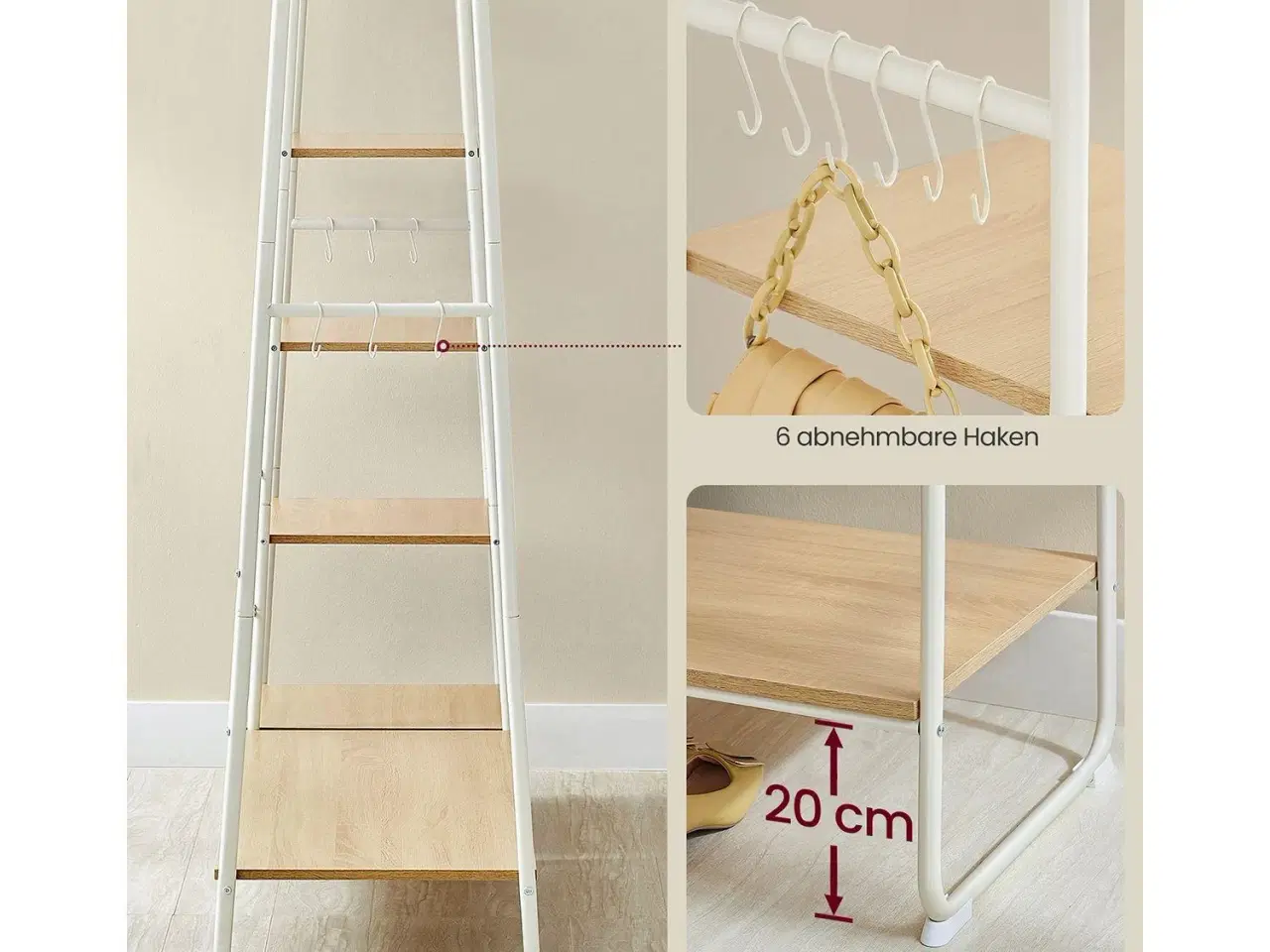 Billede 6 - Tøjstativ med hylder åben garderobe, 45 × 120 × 160 cm, eg/hvid