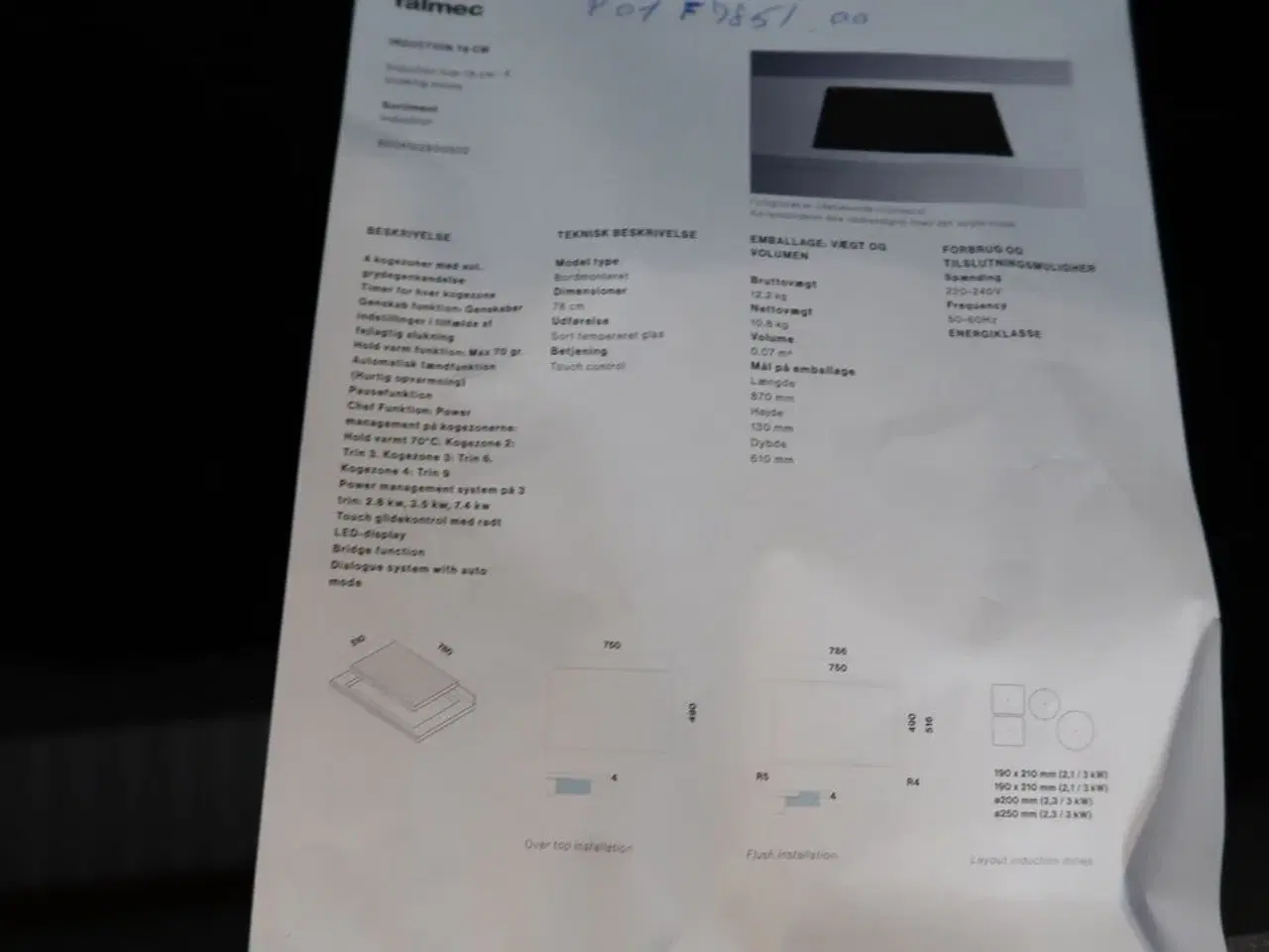 Billede 3 - Induktionskogeplade FALMEC 72.08041.002