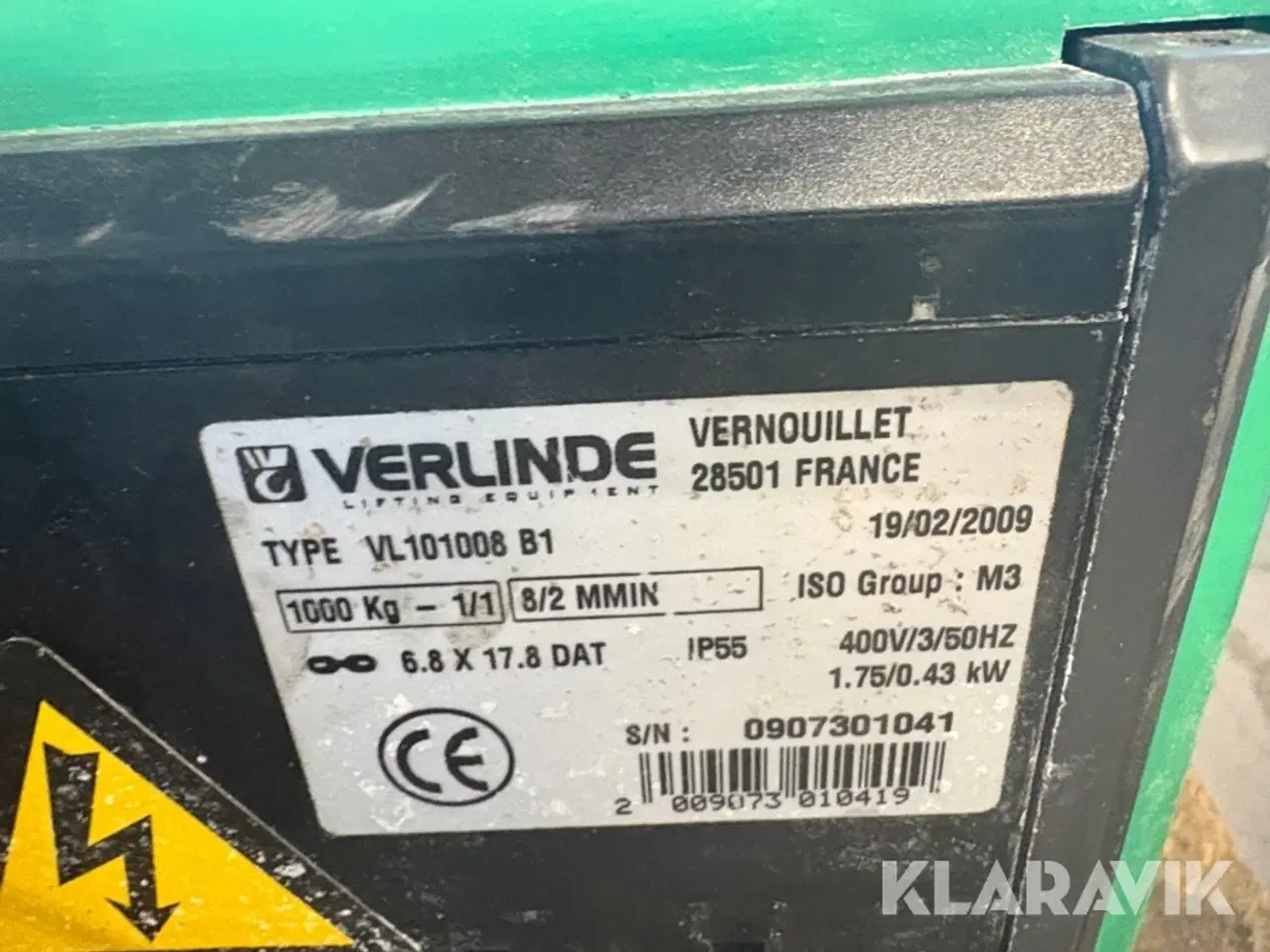 Billede 2 - Kædetalje Verlinde VL101008 B1 elektrisk 1000 kg