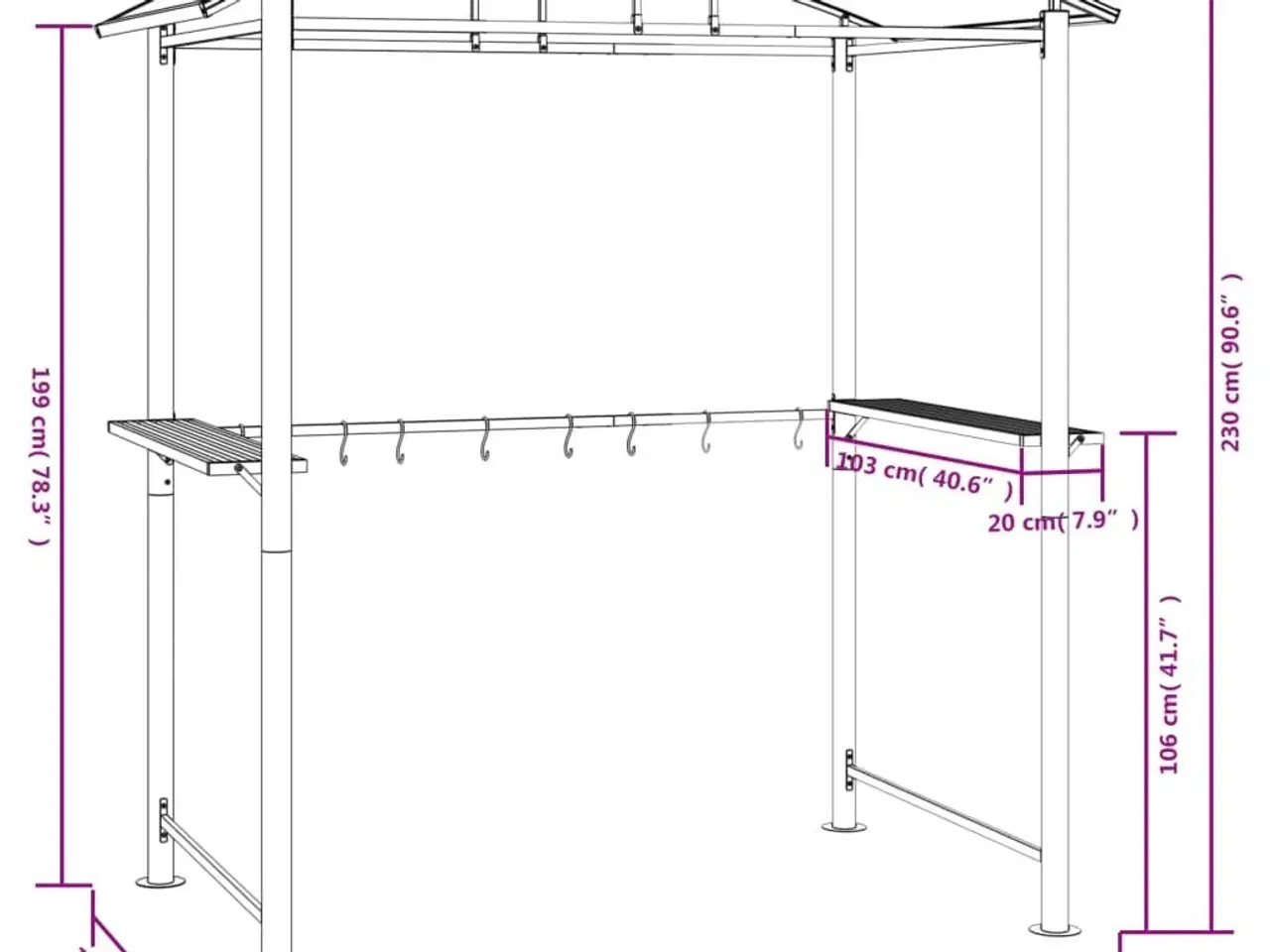 Billede 7 - Grillpavillon med sidehylder 210x114x230 cm stål antracitgrå