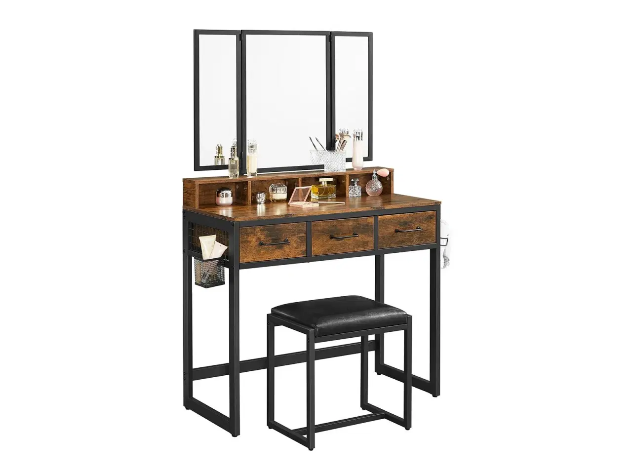 Billede 2 - Toiletbord med spejl rustik brun/sort (RVT004B01)