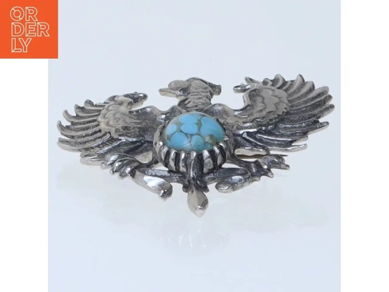 Billede 3 - Broche med ørnemotiv og turkis sten (str. 4,5x4,5 cm)