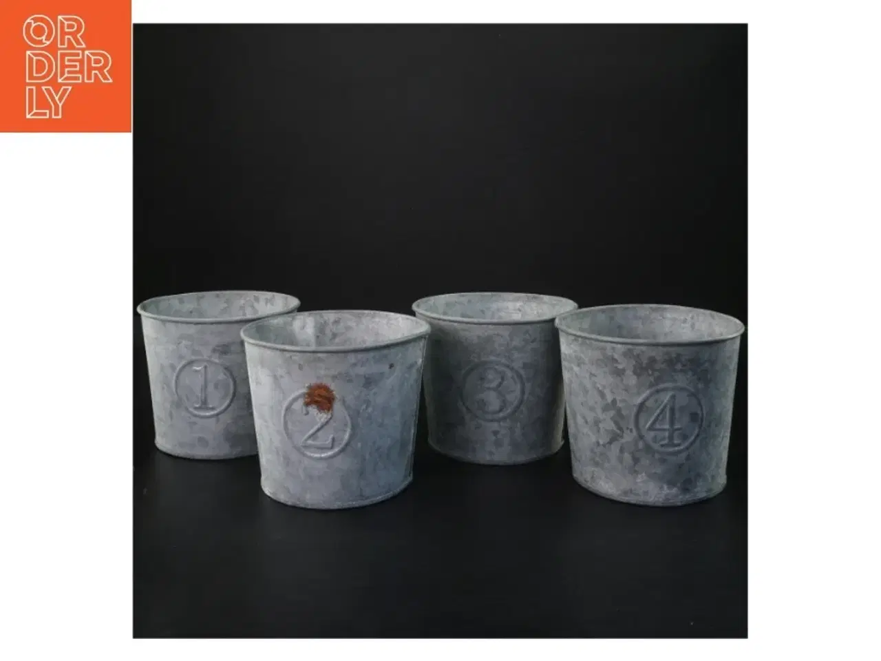 Billede 1 - Zink potter til advent dekoration, 4 stk. med tallene 1-4 (str. Ø 11x9 cm)