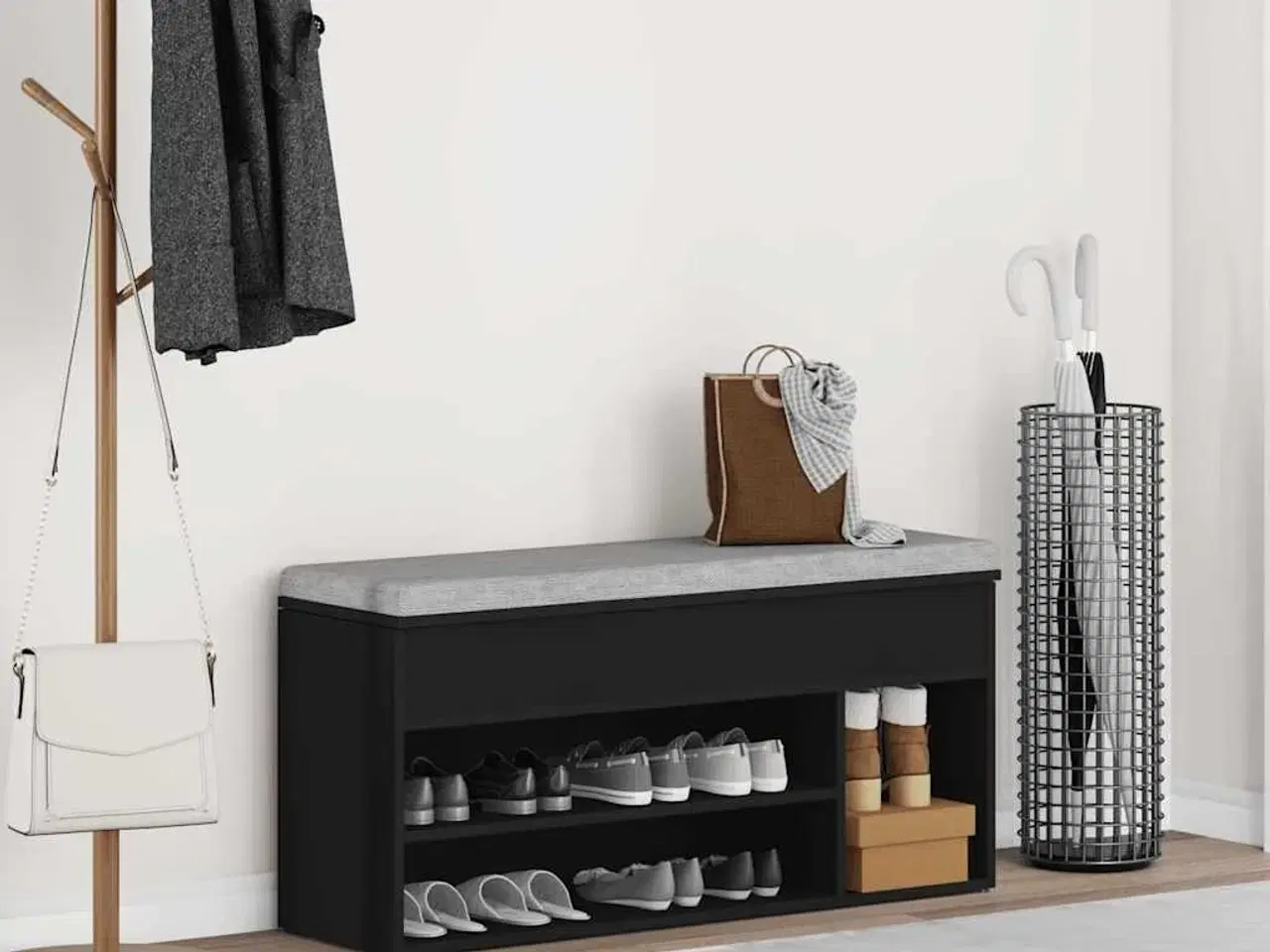 Billede 3 - Skobænk 102x30,5x45 cm konstrueret træ sort