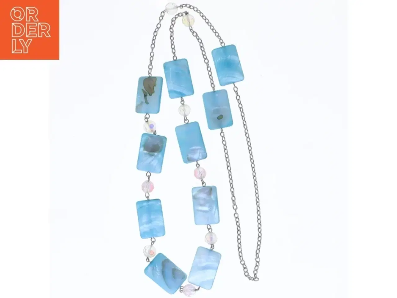 Billede 1 - Blå halskæde med rektangulære perler (str. 96 cm)