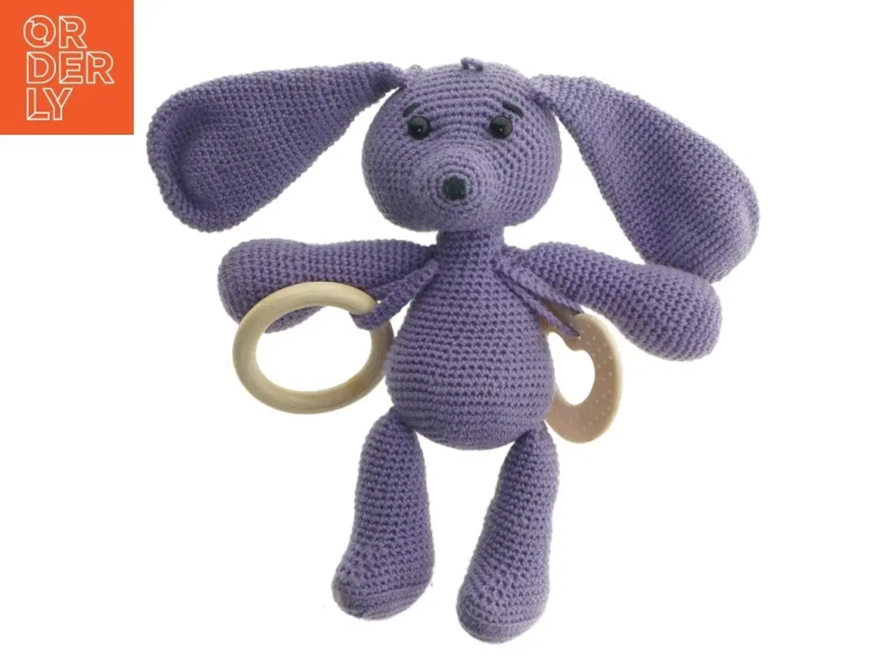 Billede 1 - Hæklet bamse med bideringe (str. 25 cm)