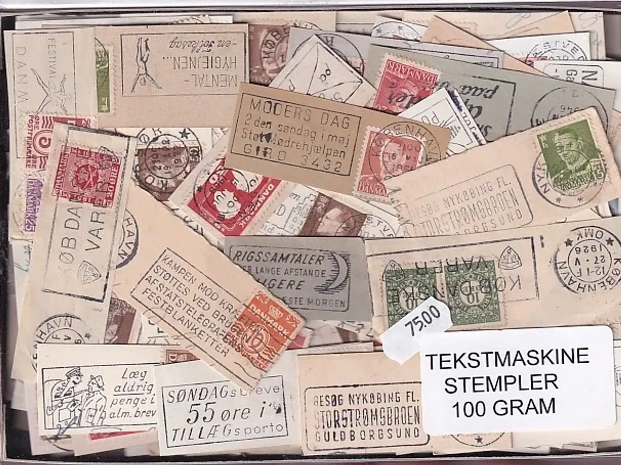 Billede 1 - Danmark Tekstmaskinestempelafklip 100 gram.