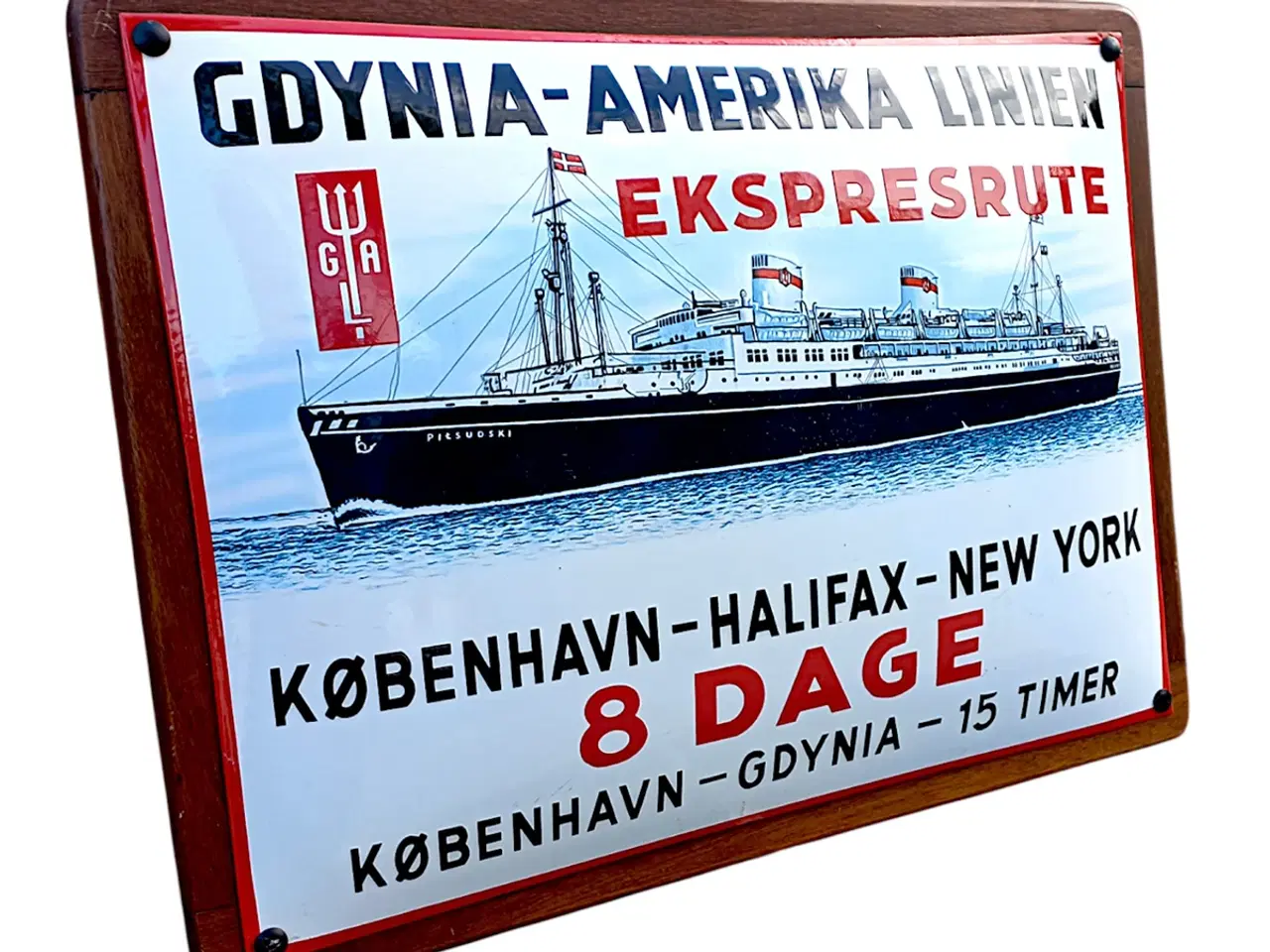 Billede 2 - Stort retro emaljeskilt Gdynia-Amerika Linien