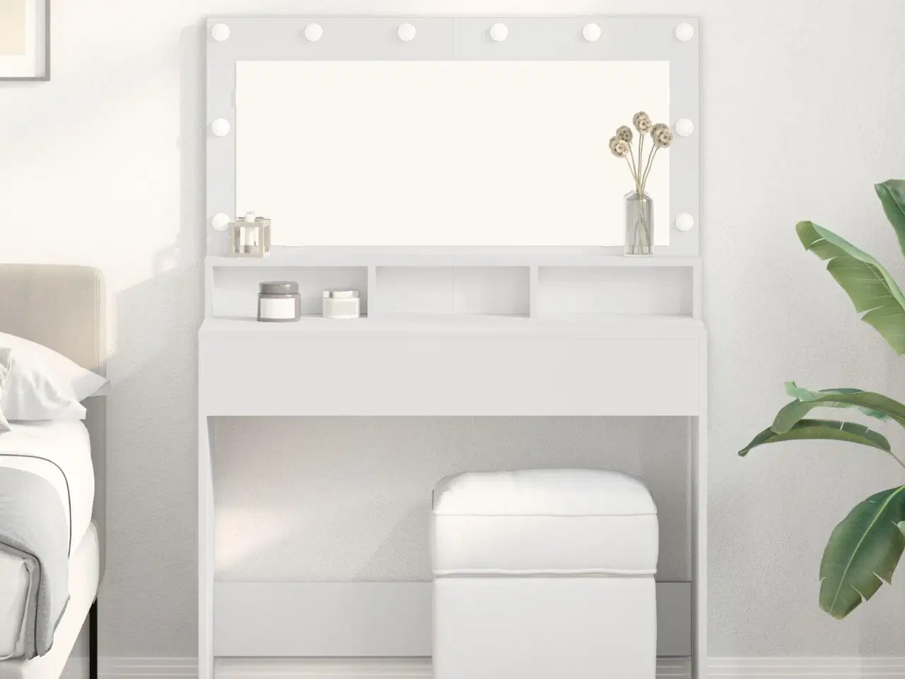 Billede 1 - Makeupbord med hylde Hvid 100 x 41 x 135 cm Konstrueret træ