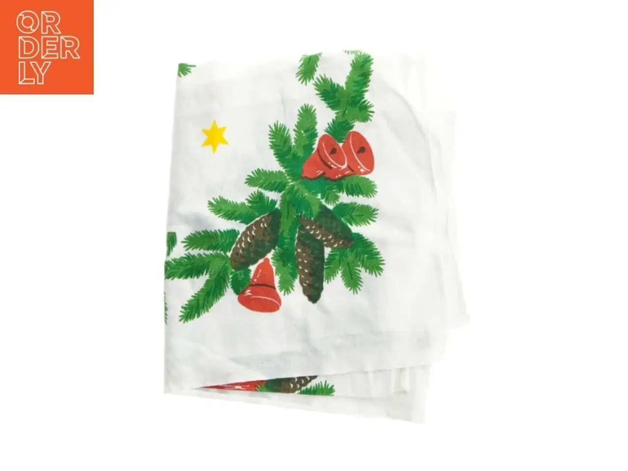 Billede 1 - Juledug med tryk af gran og stjerner (str. 120x110 cm)