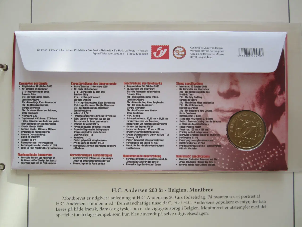Billede 2 - H.C. Andersen 200 år Møntbrev Belgien.
