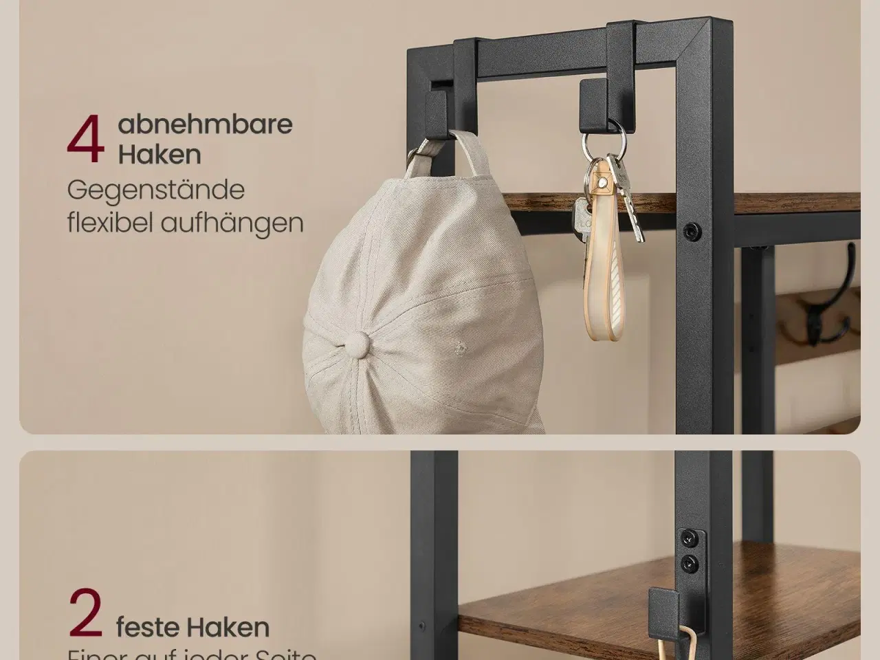 Billede 7 - Entrémøbel med bænk og skohylde 140 × 120 × 190 cm, vintagebrun/sort