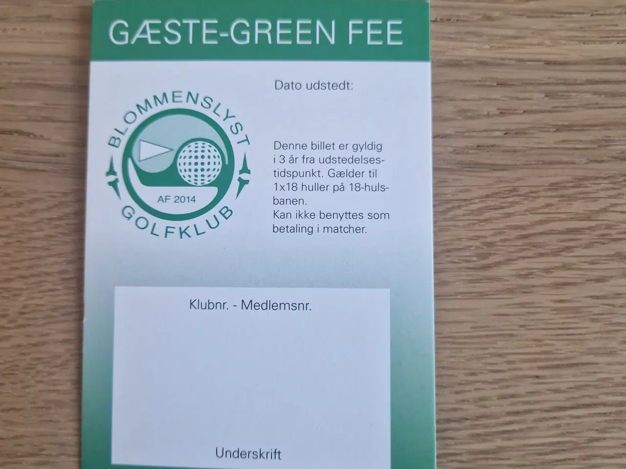 Billede 1 - Greenfee billet til Blommenslyst Golfklub