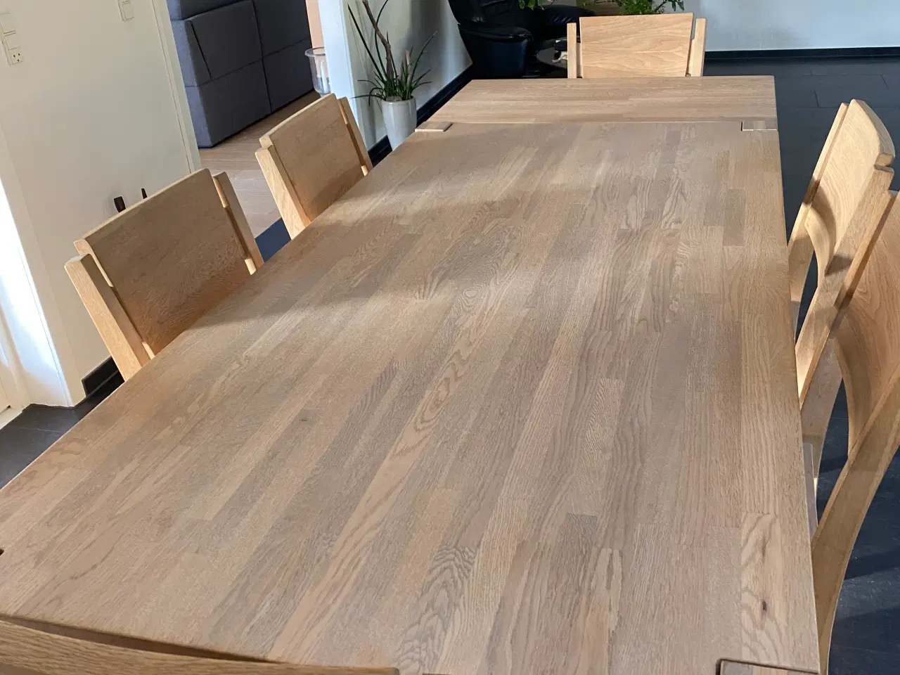 Billede 3 - Massivt egetræsbord med to tillægsplader og 6 stol