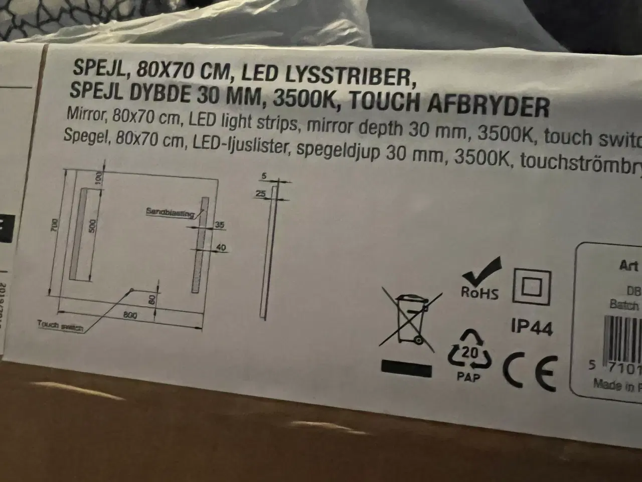 Billede 2 - Badeværelses spejl med LED-lys og touchsensor 