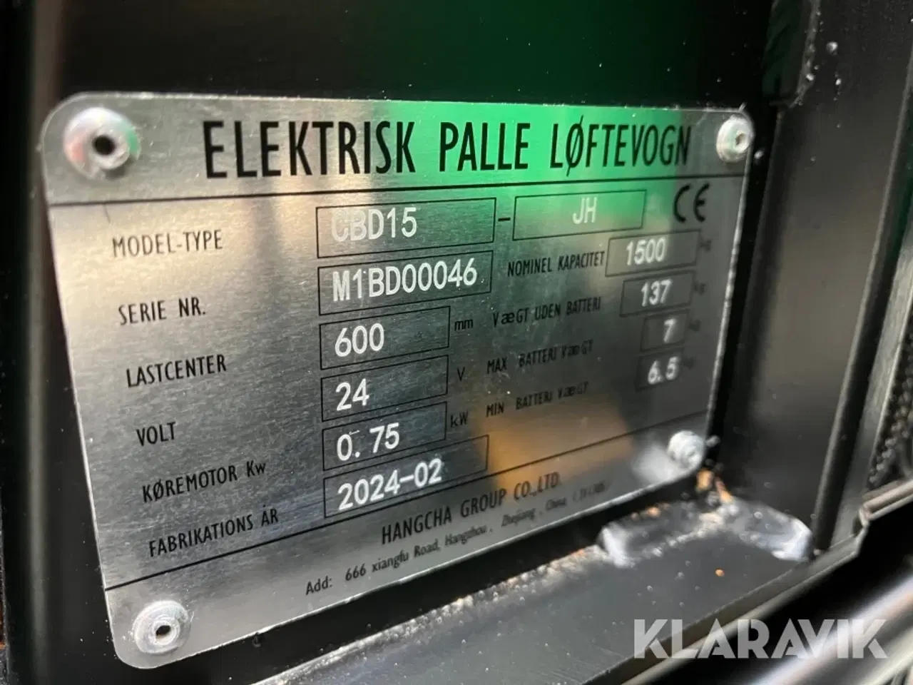 Billede 5 - El-palleløfter Hangcha CBD15 - 1500kg