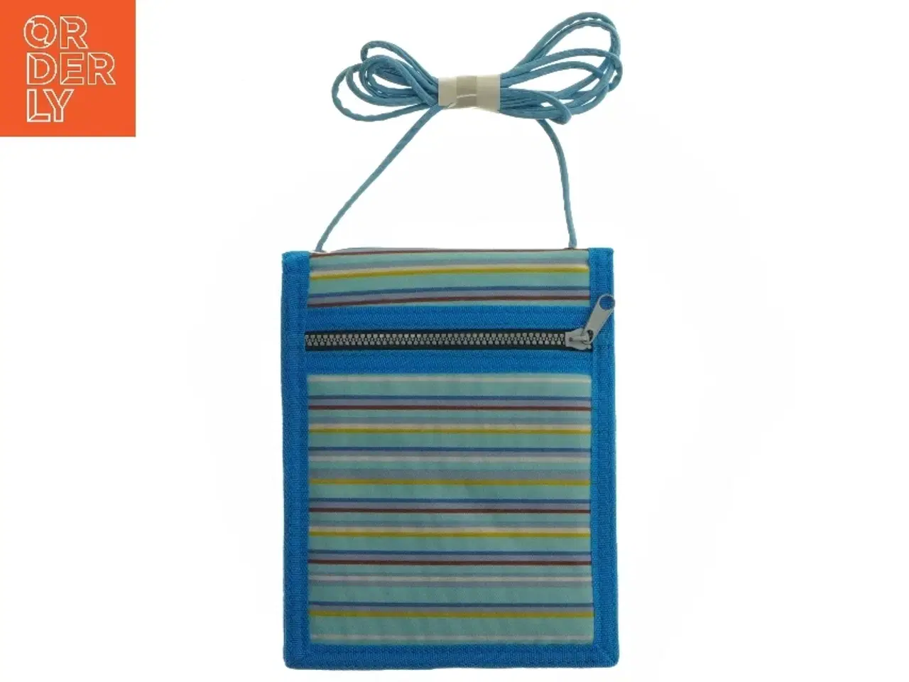 Billede 1 - Blå stribet pengekat (str. 17x13,5 cm)