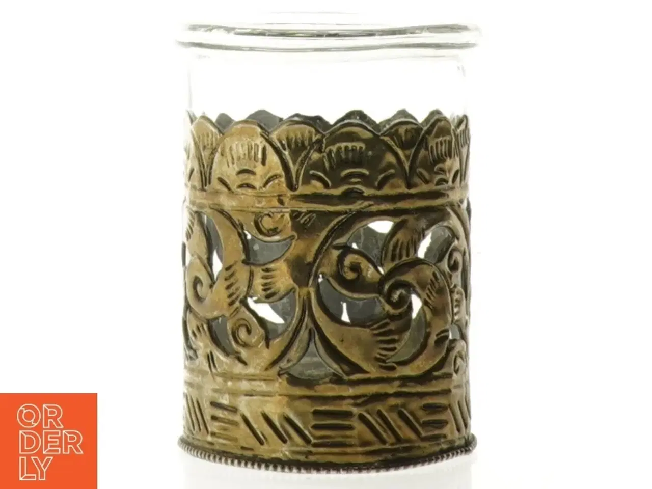 Billede 1 - Glas vase med metalornamentik (str. 10 x 7 cm)