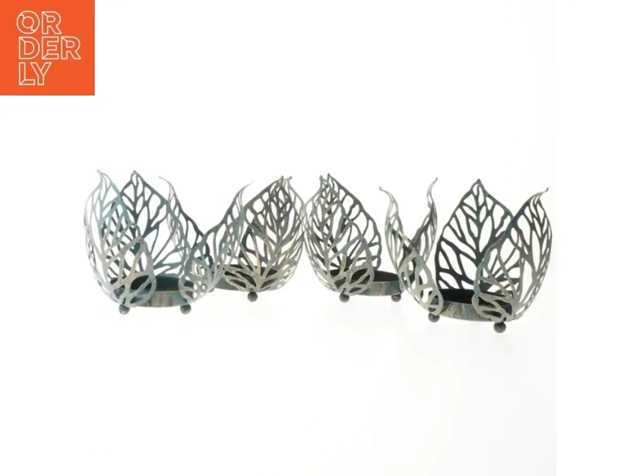 Billede 1 - Metal lysestager i bladform (str. 14 cm)