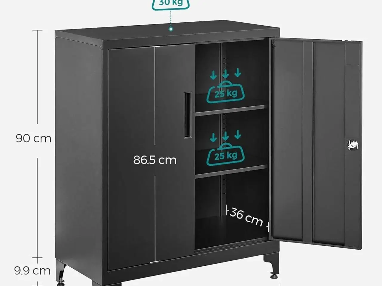 Billede 3 - Opbevaringsskab stål – SONGMICS låsbart skab med 2 døre, justerbare hylder, sort