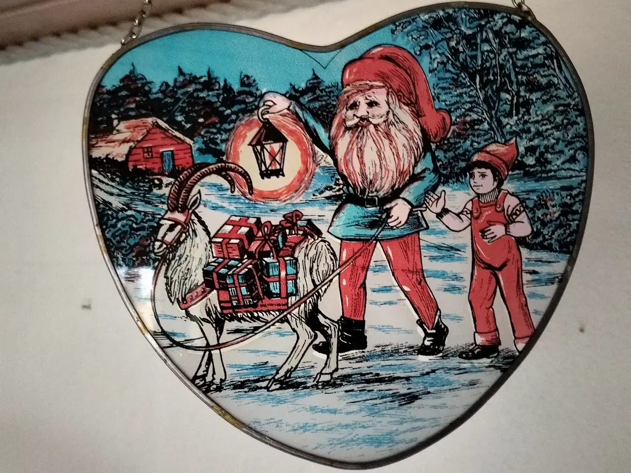 Billede 3 - julepynt gammelt Julehjerte i glas 17,5 x 19,5 cm