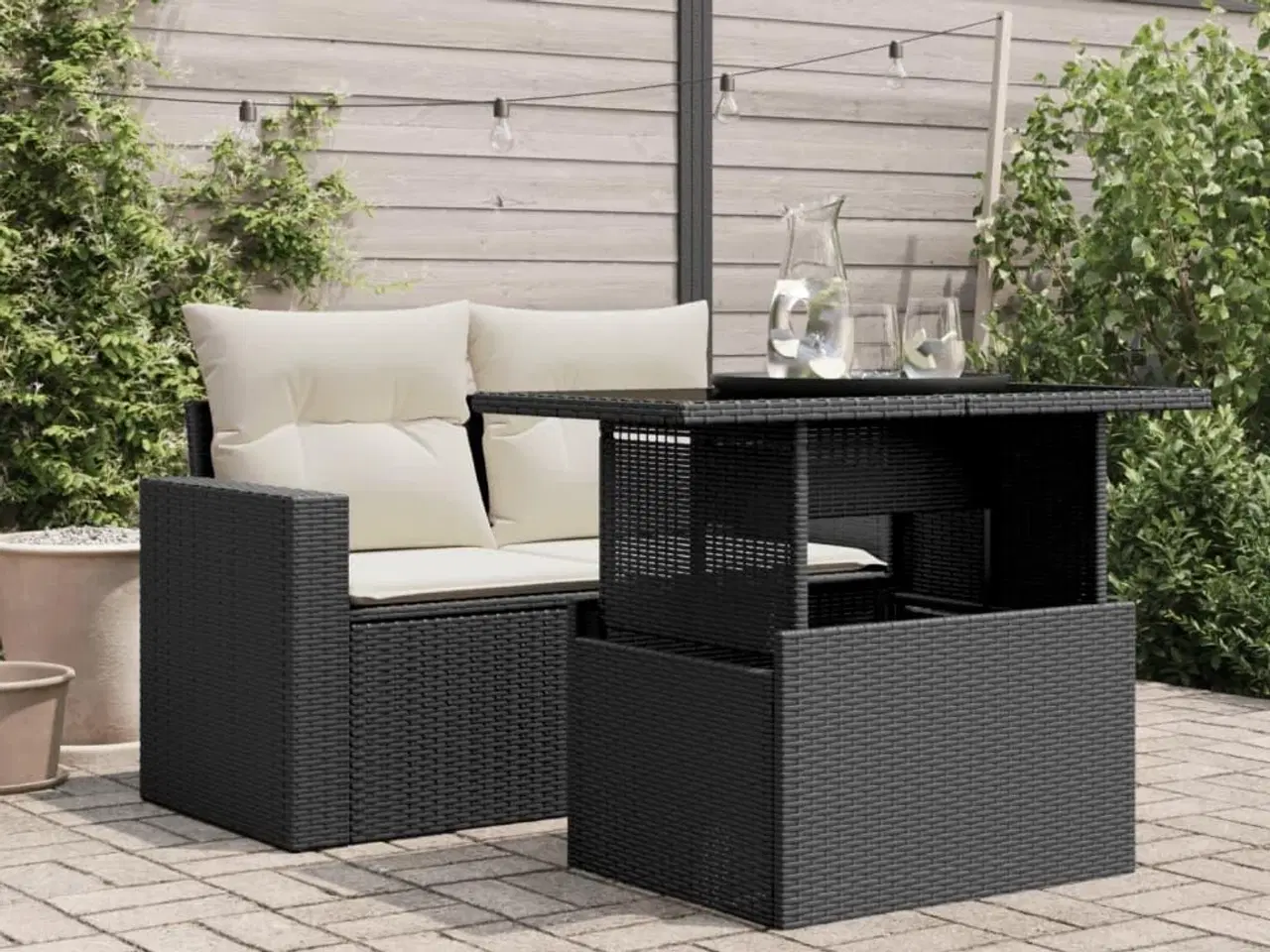 Billede 3 - Havebord med glastop 100x55x73 cm polyrattan sort