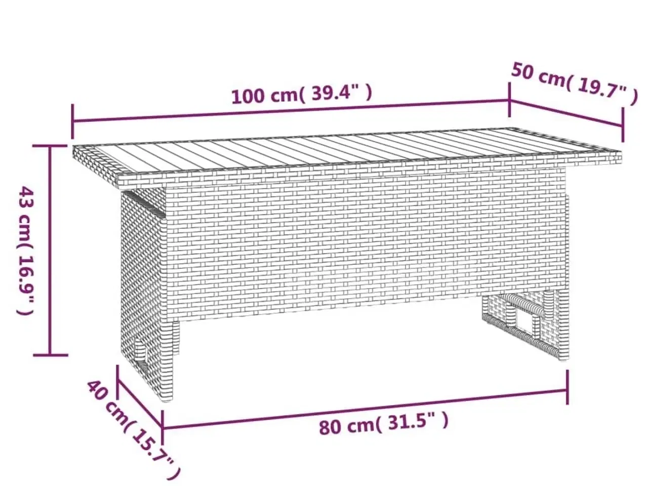 Billede 6 - Havebord 100x50x43/63 cm massivt akacietræ og polyrattan