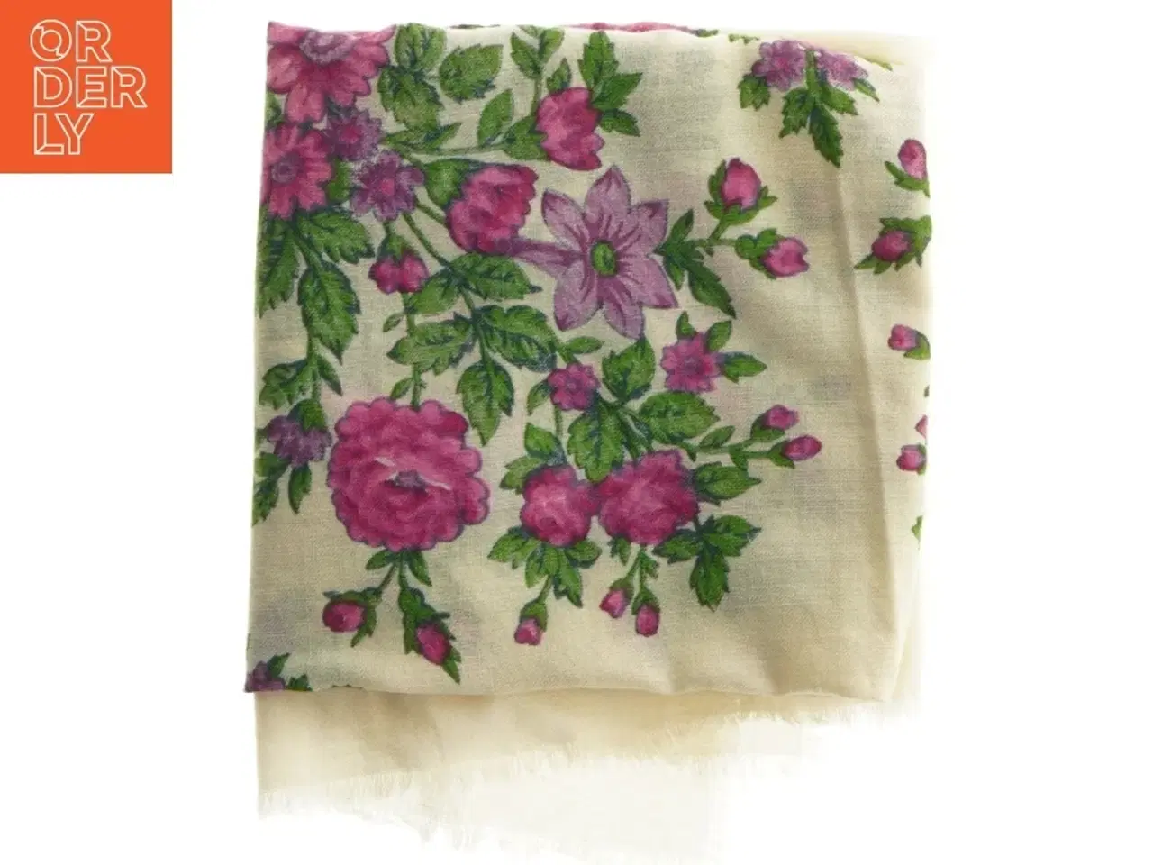 Billede 1 - Blomstret russisk uldent tørklæde (str. 85x85 cm)