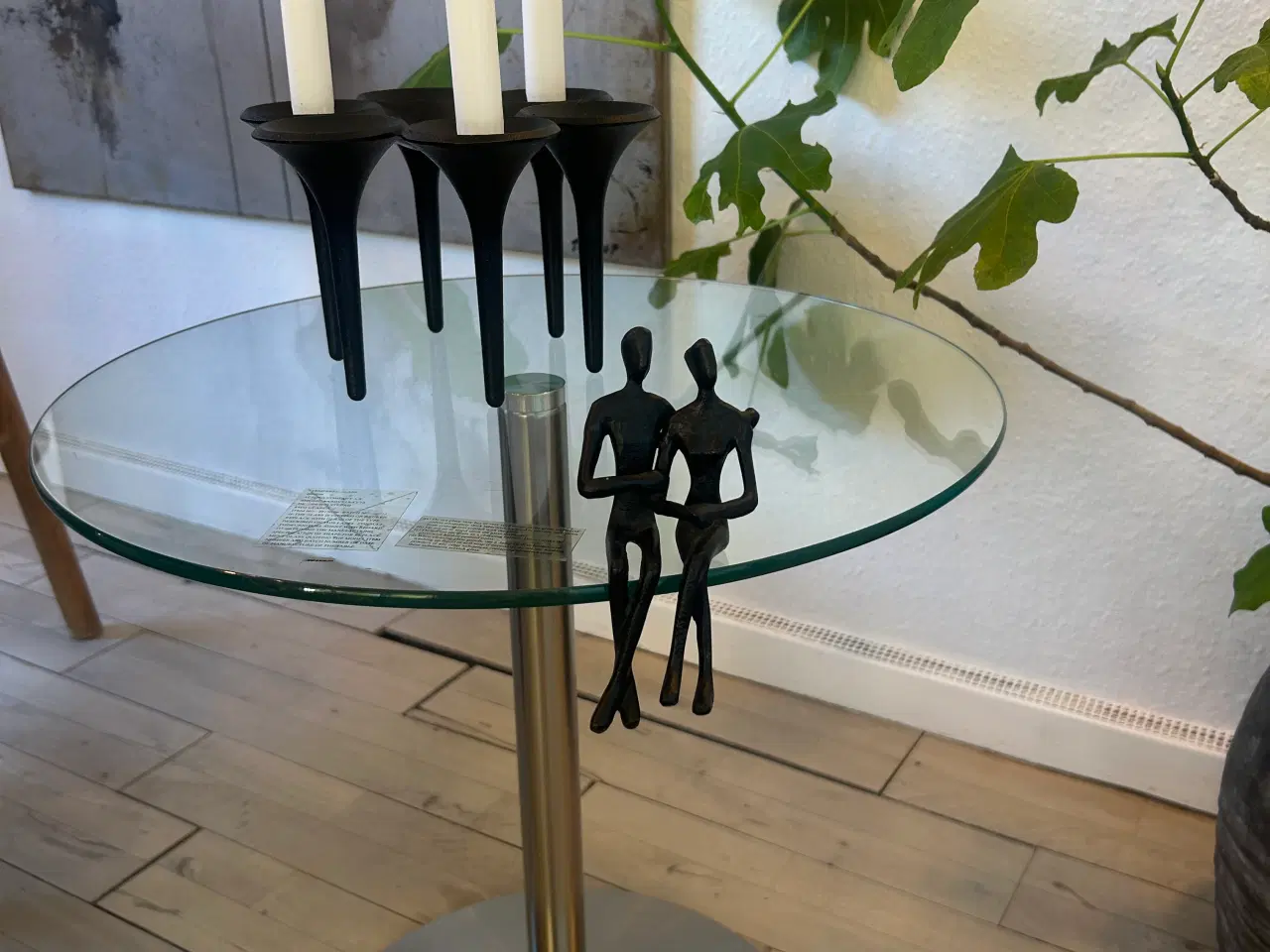 Billede 1 - Glasbord på kromfod - diameter 51 cm