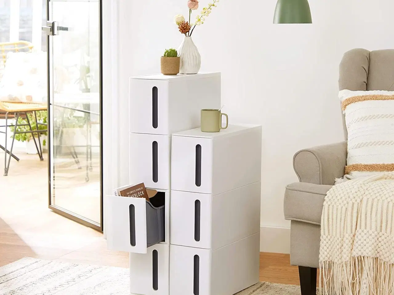 Billede 7 - Køkkenopbevaring skuffetårn smal plast, 4 skuffer, på hjul, hvid/grå, 45 × 17 × 84 cm