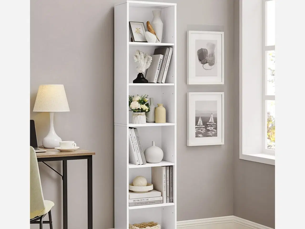 Billede 2 - Bogreol med 6 hylder skandinavisk, 40 × 24 × 178,5 cm, hvid