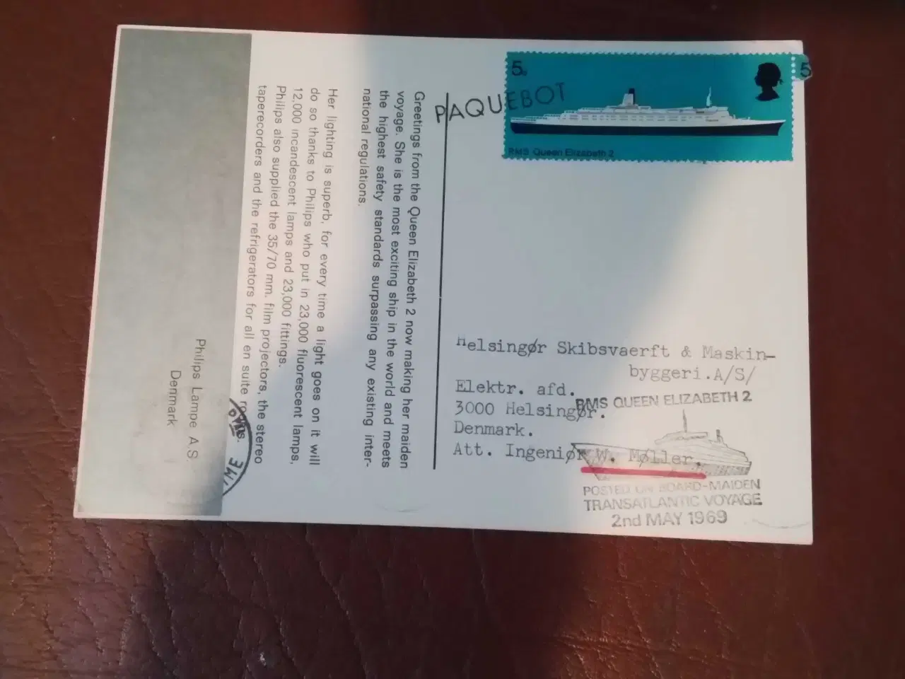 Billede 3 - Postkort, stemplet på Queen Elizabeth 2
