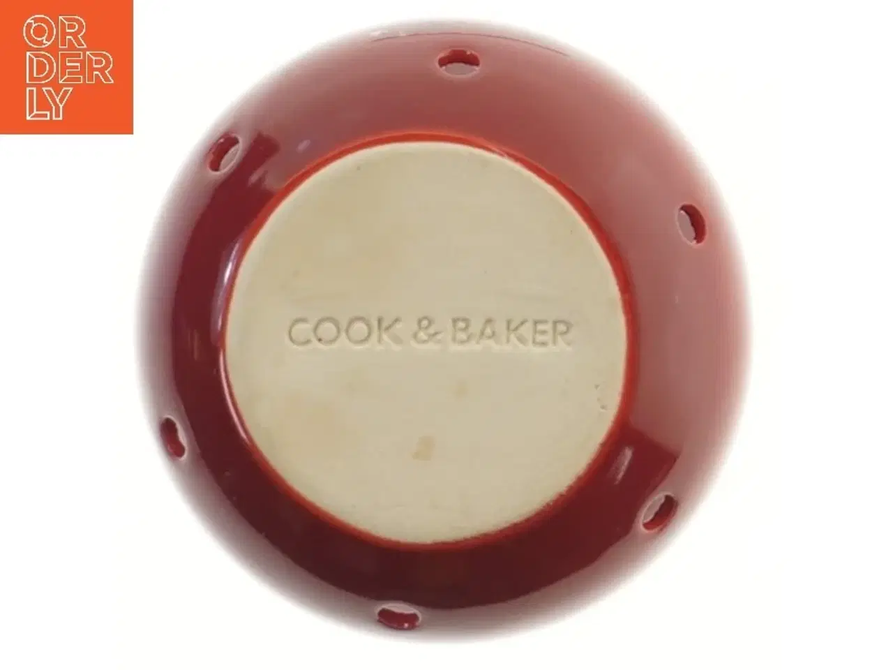 Billede 4 - Rød keramisk krukke med låg fra Cook & Baker til bl.a hvidløg (str. 10 cm)