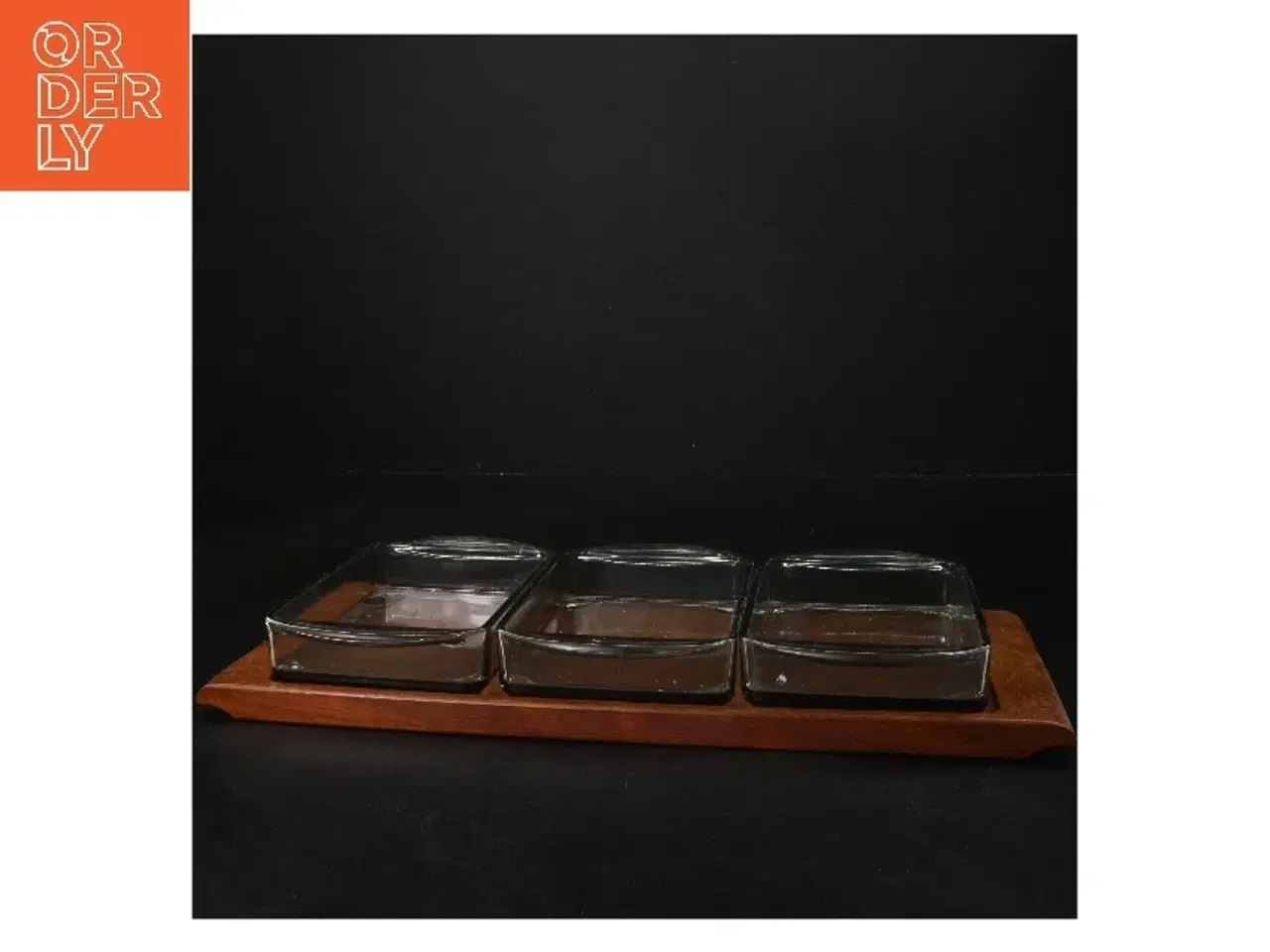 Billede 2 - Cabaret Teak Serveringsbakke med tre glas beholdere (str. 34x14 cm)