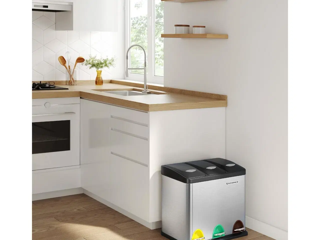 Billede 2 - Skraldespand med pedal 3-i-1 24 l, stål, sølv