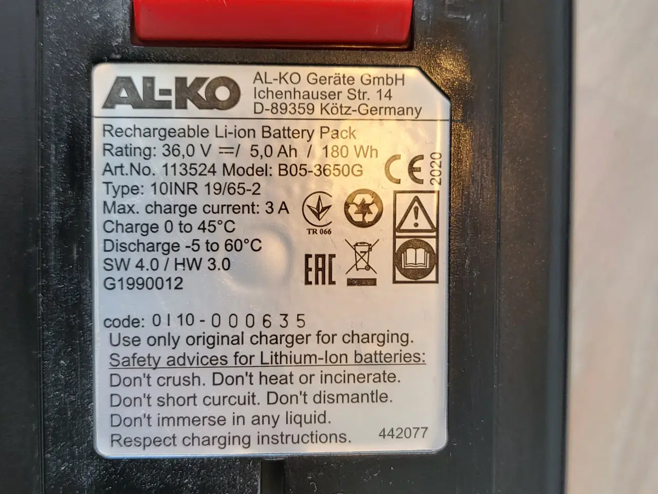 Billede 3 - AL-KO 36 V 5ah Energi Flex alko