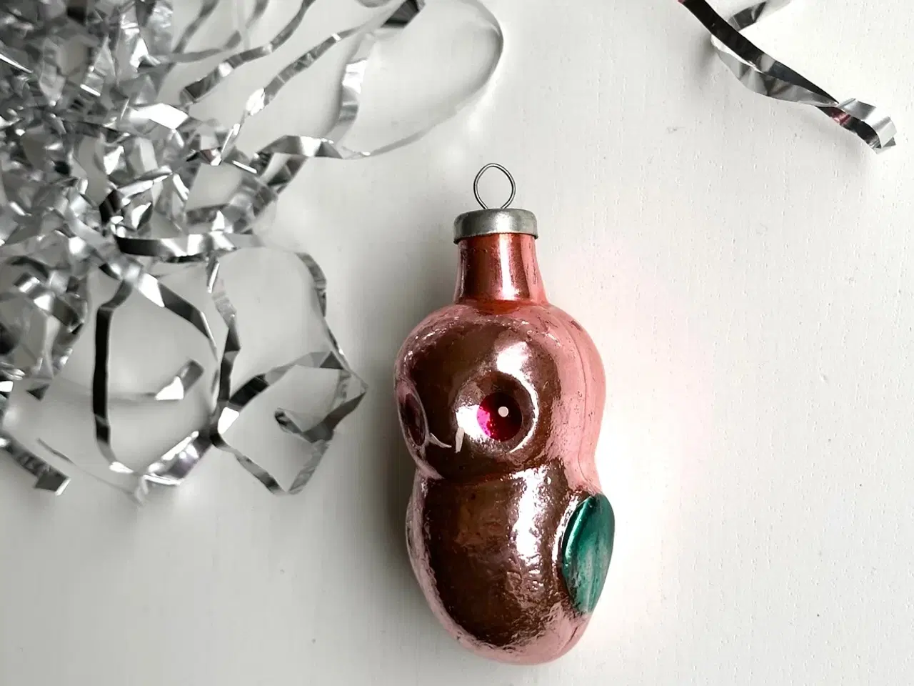 Billede 3 - Vintage juleornament, rund rosa ugle m grøn