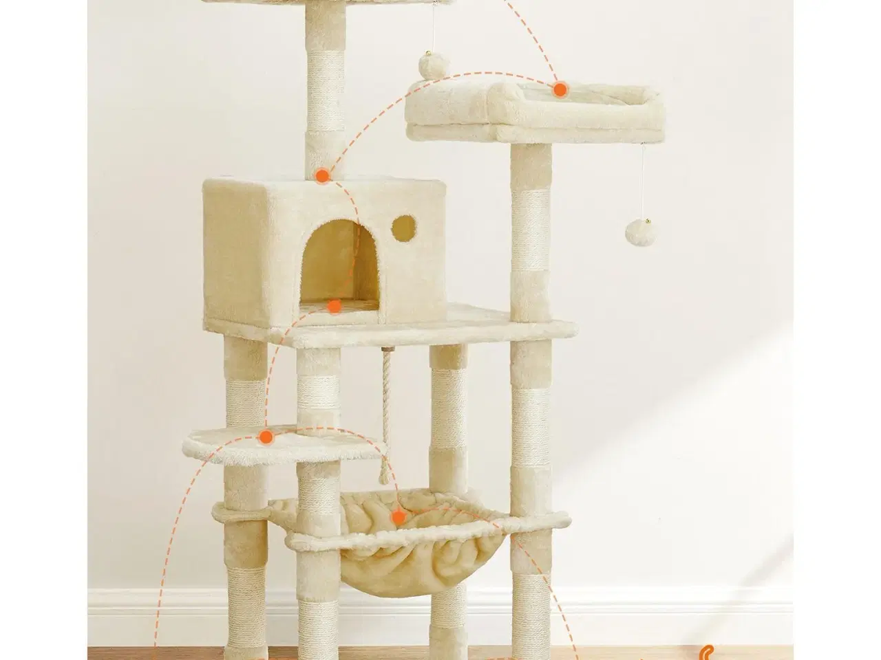 Billede 2 - Kattetårn med kradsetræ – FEANDREA, 2 plyssede udkigspladser, 143 cm, beige