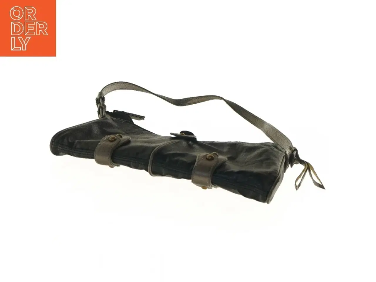 Billede 3 - Sort skuldertaske med rem fra Miaow (str. 13x2,5x27 cm)